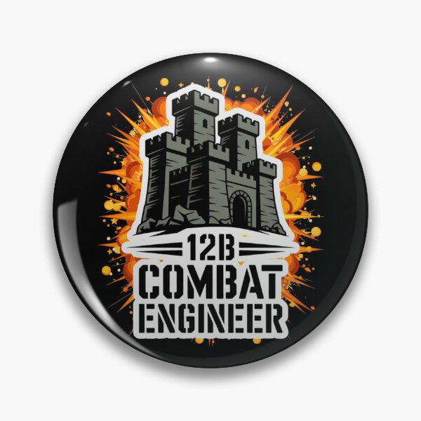Item preview, 12B Combat Engineer — Classic Castle Tower Emblem U.S. Army MOS Military Engineering Graphic White Outline Explosion designed and sold by GFamilyC.