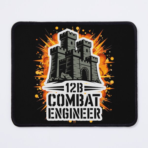 Item preview, 12B Combat Engineer — Classic Castle Tower Emblem U.S. Army MOS Military Engineering Graphic White Outline Explosion designed and sold by GFamilyC.