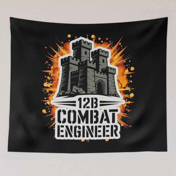 Item preview, 12B Combat Engineer — Classic Castle Tower Emblem U.S. Army MOS Military Engineering Graphic White Outline Explosion designed and sold by GFamilyC.