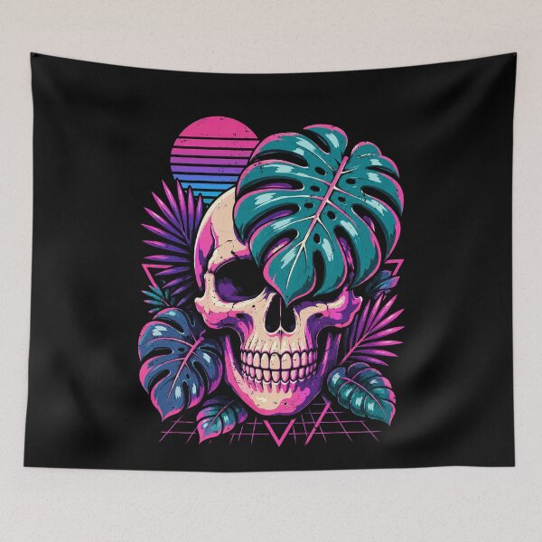 Item preview, Vibrant skull with tropical leaves design halloween designed and sold by rafaeltto.
