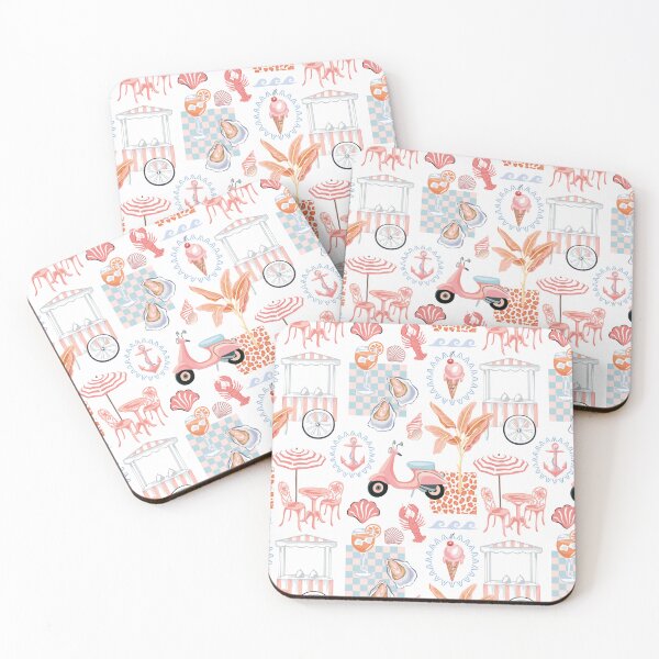 Item preview, Summer pink pattern with seafood ice cream and cocktail designed and sold by Biacladen.