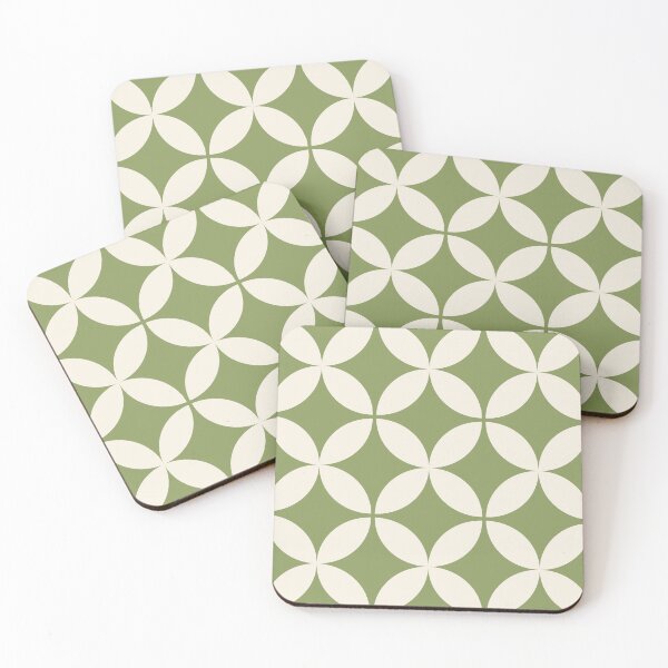 Item preview, Off White Geometrical Flower Pattern Sage Green Background designed and sold by GemsAnatomy.