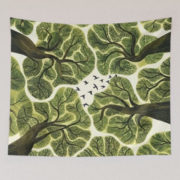 Item preview, A Serene Canopy of Life: An Artistic Exploration of Nature’s Interconnectedness Illustrated Through Lush Green Foliage and Soaring Birds Against a Whispering Background designed and sold by Matt_Smith.