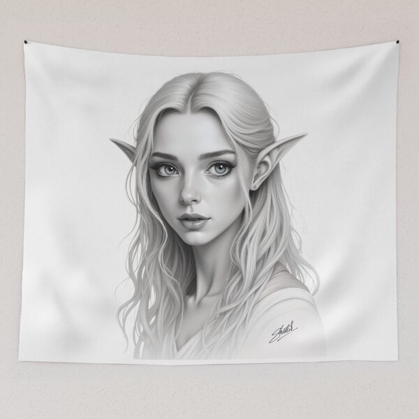 Item preview, Fantasy Elf Girl Portrait Sketch designed and sold by ShadeScapeArt.