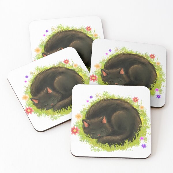 Item preview, Sleeping Black Cat in Flowers designed and sold by NatsukotheMun.