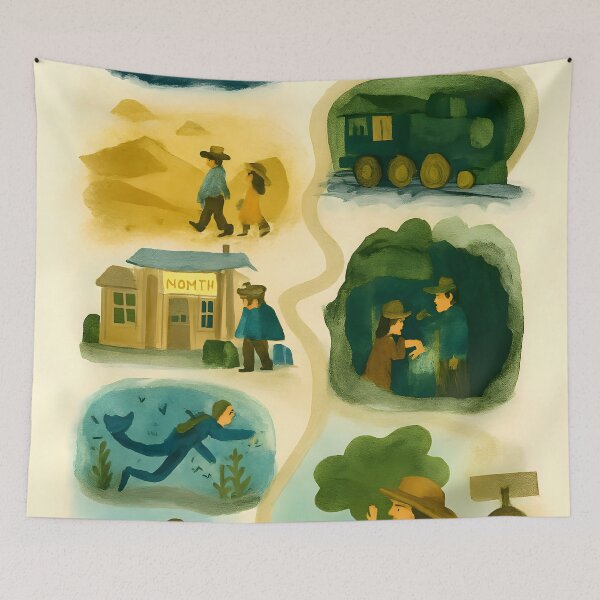 Item preview, Whimsical Illustrated Journey Map with Earthy Watercolor Adventure Scenes designed and sold by PandaTShirtShop.
