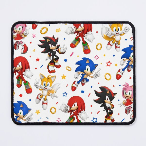 Item preview, Dynamic and Colorful Character Collage Featuring Iconic Heroes and Villains from the Beloved Sonic the Hedgehog Universe Surrounded by Fun Shapes and Vibrant Patterns designed and sold by Matt_Smith.