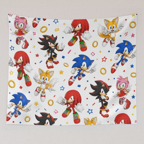 Item preview, Dynamic and Colorful Character Collage Featuring Iconic Heroes and Villains from the Beloved Sonic the Hedgehog Universe Surrounded by Fun Shapes and Vibrant Patterns designed and sold by Matt_Smith.