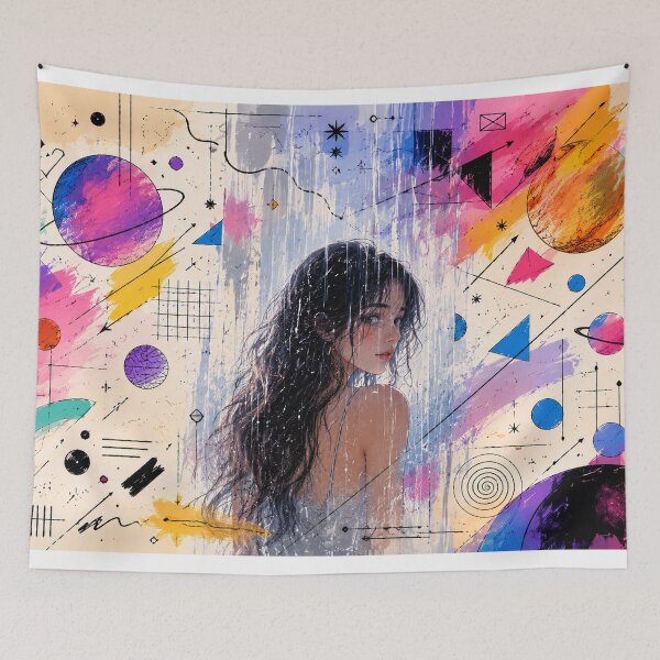 Item preview, beautiful painting of girl and doodle  designed and sold by Mitrion.