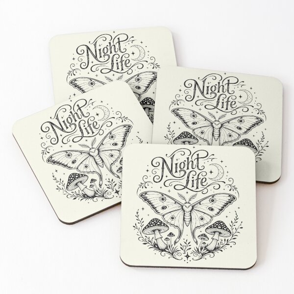 Item preview, Night Life Vintage Moth and Crescent Moon Botanical Woodcut Art designed and sold by Modern Antique Atelier .