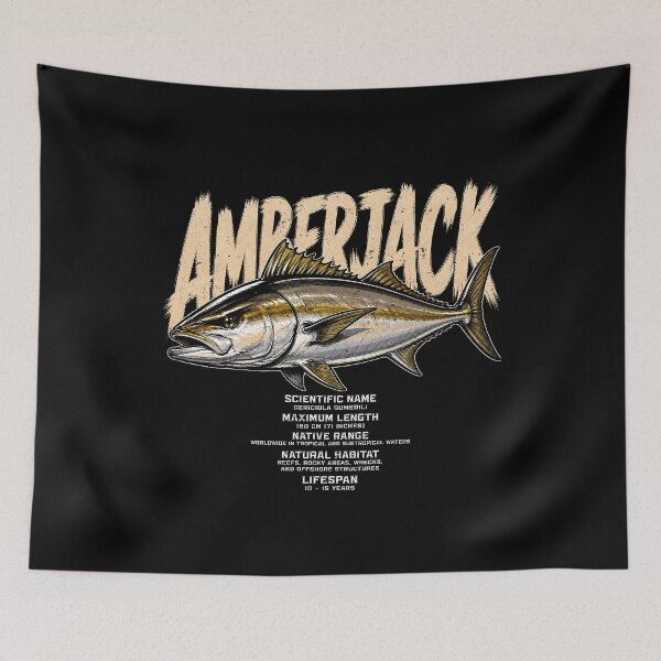 Item preview, Detailed amberjack fish illustration with scientific info designed and sold by rafaeltto.