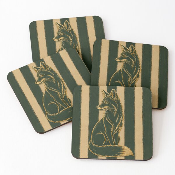 Item preview, Stylish Fox In Dark Green And Warm Orche Autumn Vintage Decor designed and sold by TheSlowShore.
