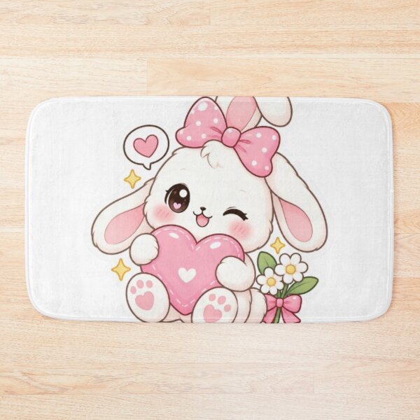 Item preview, Cute Kawaii Bunny Pink Heart Gift | Cute Rabbit Lover Gift | Pink Bunny Mouse Pad Tote Bag Cushion Door Mat | Cute Room Decor designed and sold by Vegasstickers.
