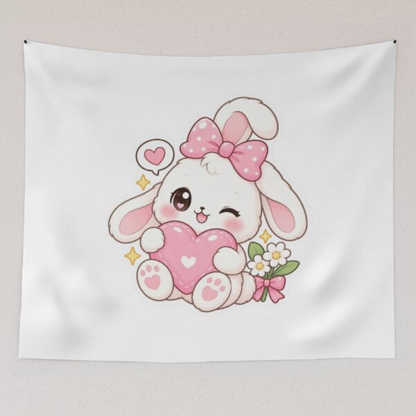 Item preview, Cute Kawaii Bunny Pink Heart Gift | Cute Rabbit Lover Gift | Pink Bunny Mouse Pad Tote Bag Cushion Door Mat | Cute Room Decor designed and sold by Vegasstickers.