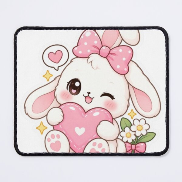 Item preview, Cute Kawaii Bunny Pink Heart Gift | Cute Rabbit Lover Gift | Pink Bunny Mouse Pad Tote Bag Cushion Door Mat | Cute Room Decor designed and sold by Vegasstickers.
