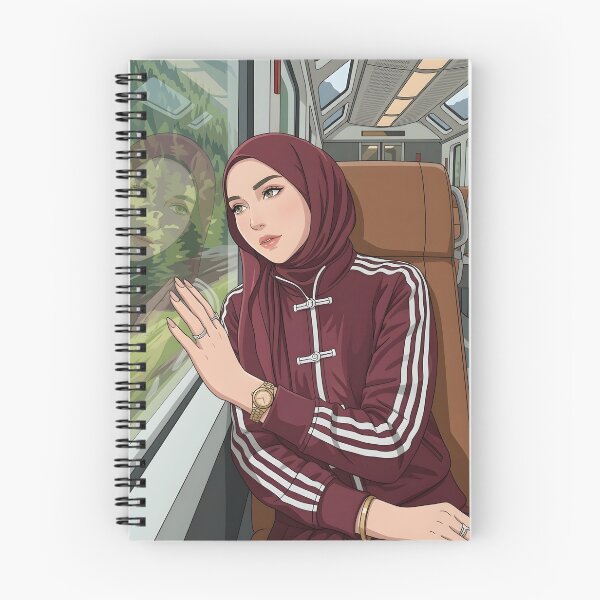 Item preview, red Hijab Portrait ootd elegance cute illustration vector art on train travelling designed and sold by sabartgunpla.