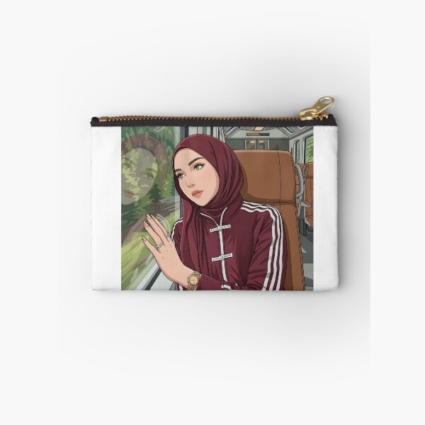 Item preview, red Hijab Portrait ootd elegance cute illustration vector art on train travelling designed and sold by sabartgunpla.