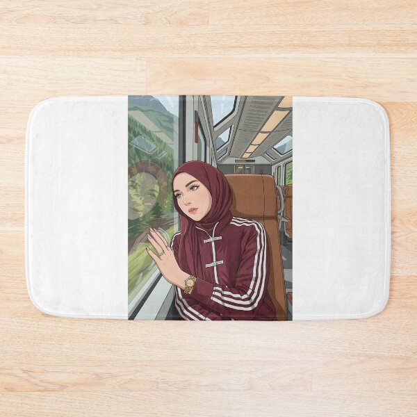 Item preview, red Hijab Portrait ootd elegance cute illustration vector art on train travelling designed and sold by sabartgunpla.