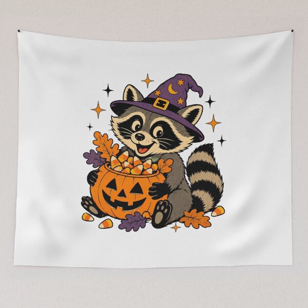 Item preview, Halloween Witch Raccoon Pumpkin Candy Bucket designed and sold by chattsuede.