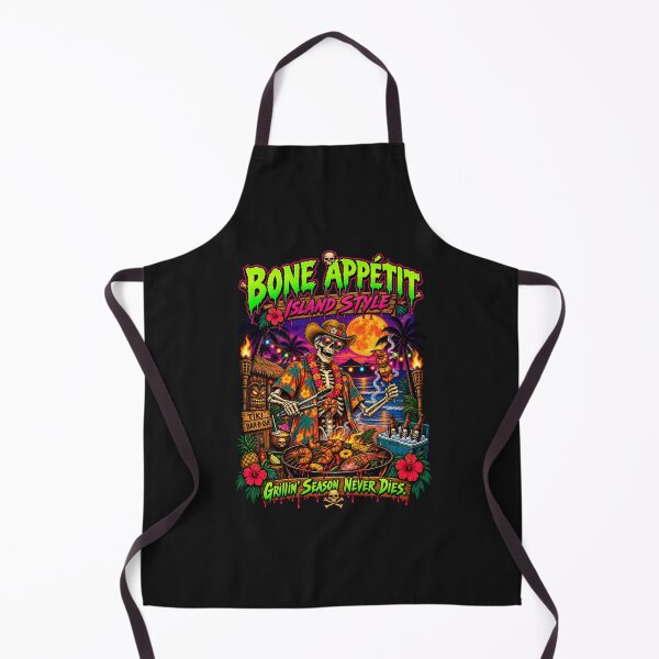Item preview, BONE APPETIT ISLAND GRILLIN HALLOWEEN Retro 1980s horror movie poster illustration Hawaiian designed and sold by EXPLOSIVE DESIGNS.