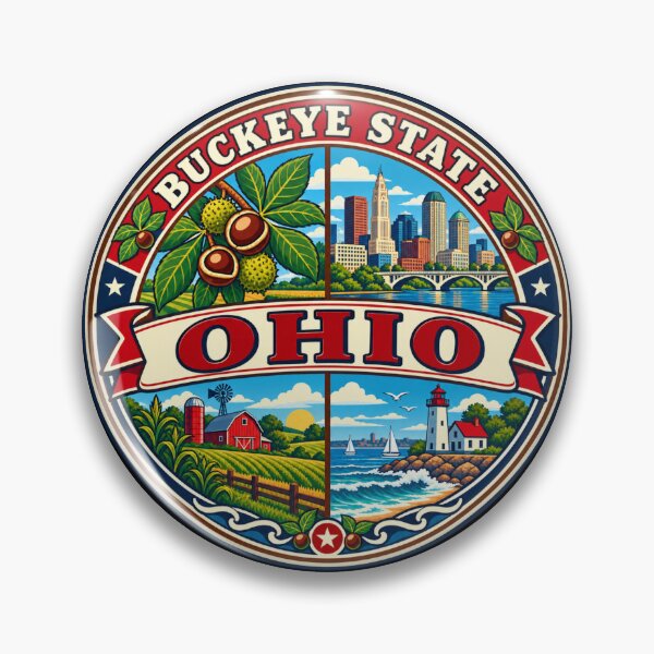 Item preview, Ohio Buckeye State Vintage Midwest Travel Souvenir Badge designed and sold by DreamLayerStudio.