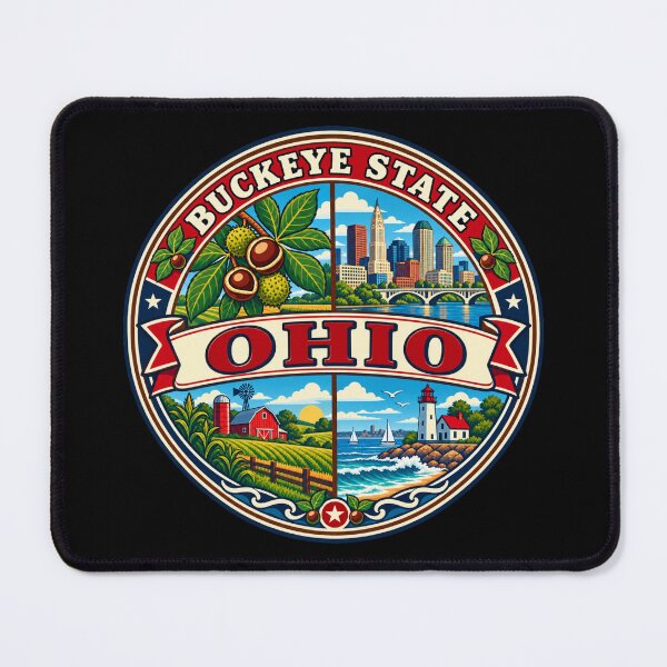 Item preview, Ohio Buckeye State Vintage Midwest Travel Souvenir Badge designed and sold by DreamLayerStudio.