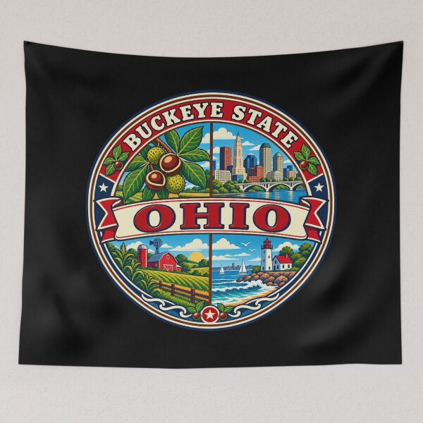 Item preview, Ohio Buckeye State Vintage Midwest Travel Souvenir Badge designed and sold by DreamLayerStudio.