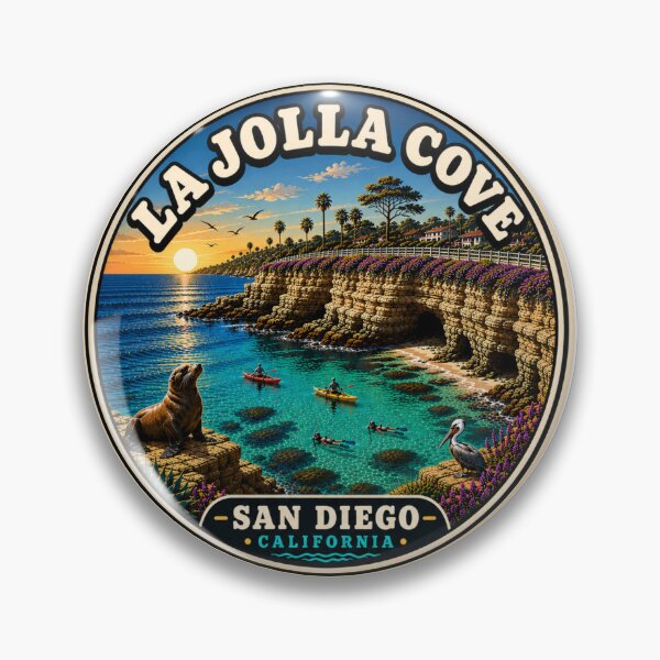 Artikelvorschau, Vintage-Reiseabzeichen von La Jolla Cove, Kalifornien entworfen und verkauft von Swanny's Custom T-shirt and Gift Designs.