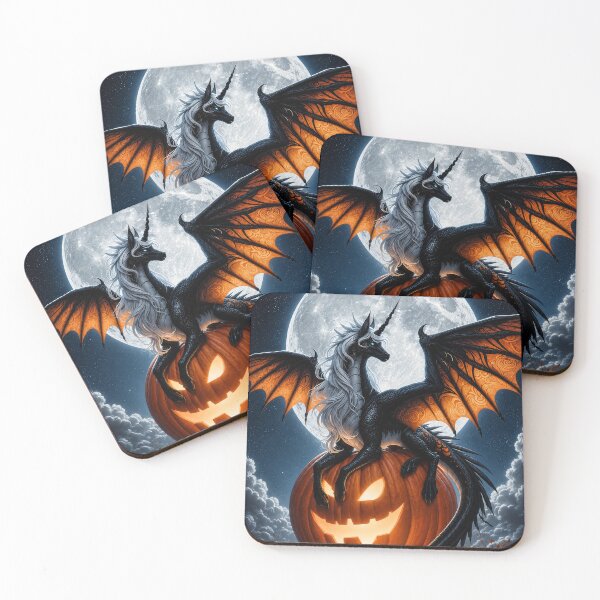 Item preview, Halloween Black Dragon – Spooky Dragon on Jack O Lantern Under Full Moon designed and sold by DrakariArt.