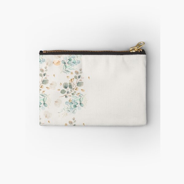 Item preview, Elegant botanical eucalyptus and gold leaves vertical composition with empty space for text on cream background designed and sold by Diseño que alegran tu día.