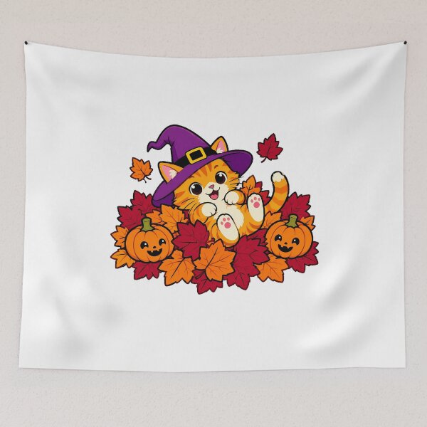Item preview, Halloween Witch Cat Autumn Pumpkin Kitten designed and sold by chattsuede.