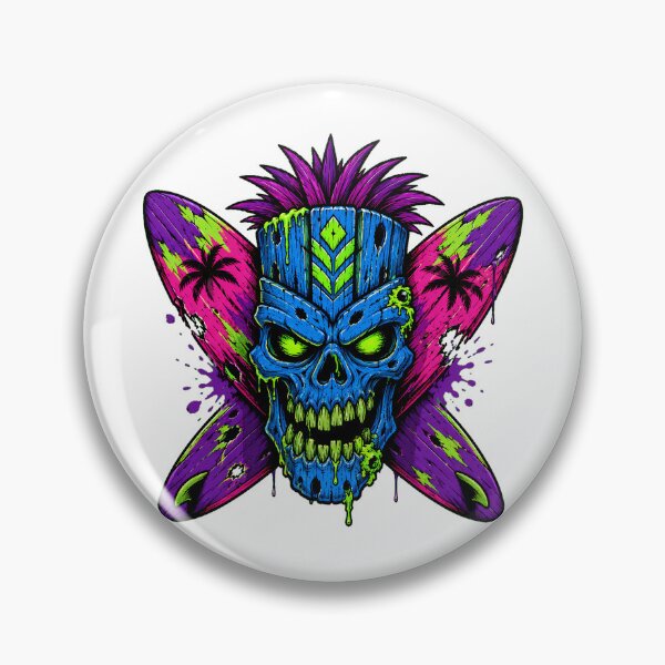 Item preview, Surf Punk Tiki Skull Distressed Surfboard Mascot designed and sold by chattsuede.