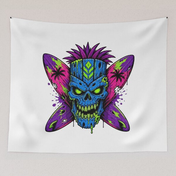 Item preview, Surf Punk Tiki Skull Distressed Surfboard Mascot designed and sold by chattsuede.