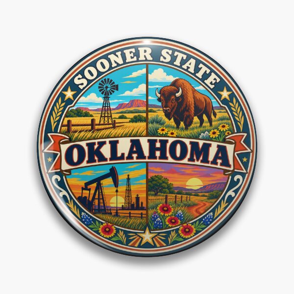 Item preview, Oklahoma Sooner State Vintage Prairie Travel Badge designed and sold by DreamLayerStudio.