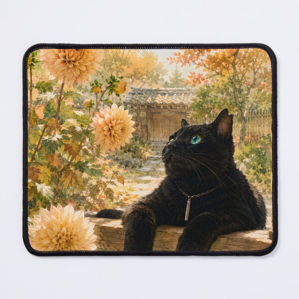 Item preview, Dahlia and Black Cat — A Garden Gently Tinted by Autumn designed and sold by solace-garden.