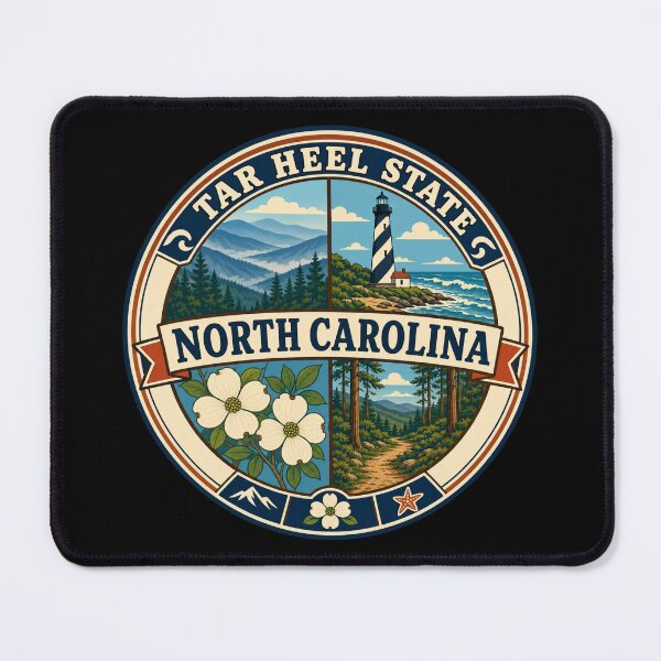 Item preview, North Carolina Tar Heel State Vintage Scenic Travel Badge designed and sold by DreamLayerStudio.