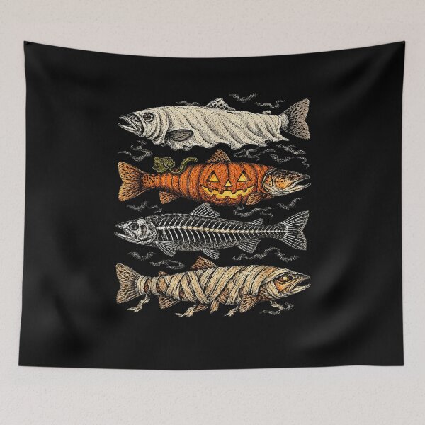 Item preview, Halloween Trout Fish Ghost Pumpkin Skeleton Mummy designed and sold by leevekaArt.