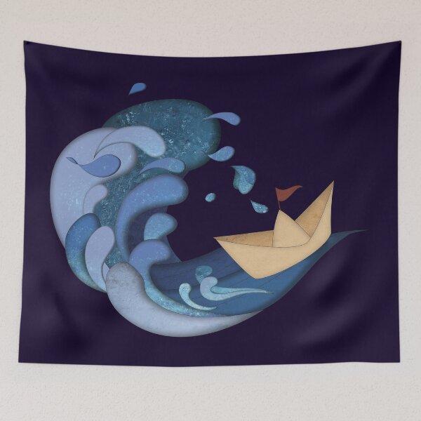Item preview, Paper Boat Sailing Ocean Waves designed and sold by Teedefy.