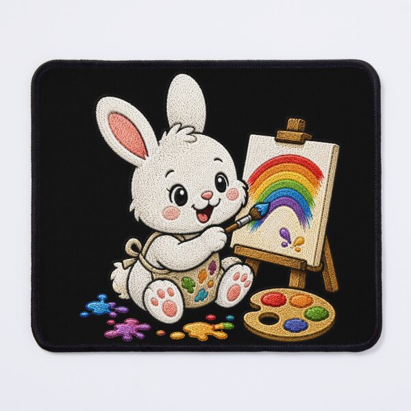 Item preview, Cute Bunny Painting Rainbow Kawaii Embroidery Patch designed and sold by ColorSplash123.