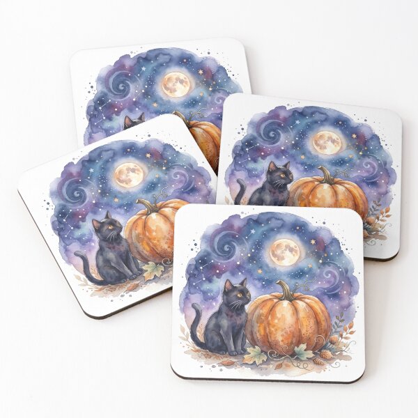 Item preview, Watercolor Black Cat & Pumpkin Midnight Moon designed and sold by TontikDesign.