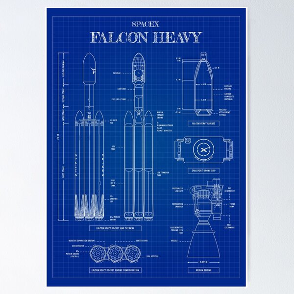 Item preview, SpaceX: Falcon Heavy (Blueprint - Vertical) designed and sold by BGALAXY.