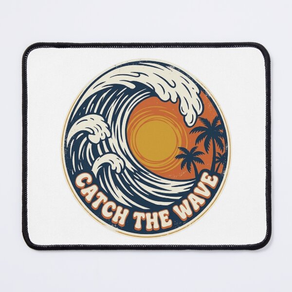 Item preview, Catch The Wave Retro Ocean Sunset Surf Emblem designed and sold by Retro Surf & Roam.