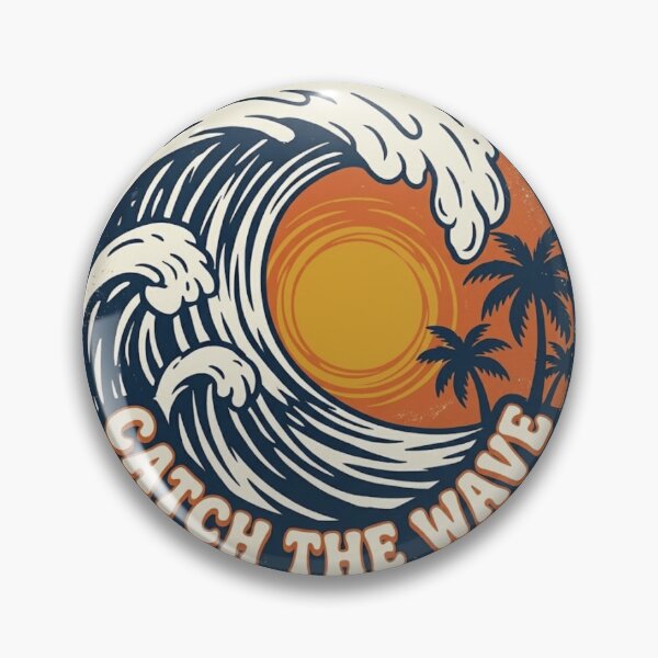 Item preview, Catch The Wave Retro Ocean Sunset Surf Emblem designed and sold by Retro Surf & Roam.