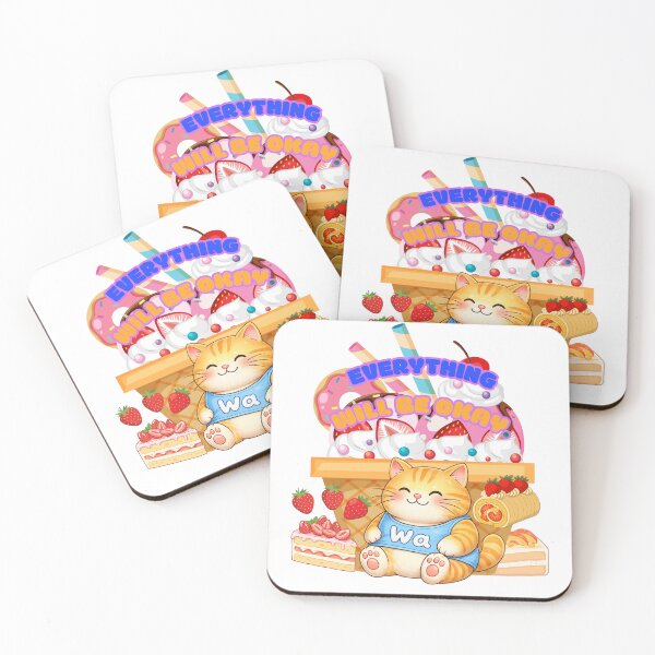 Item preview, Everything Will Be Okay – Kawaii Tabby Cat with Strawberry Desserts designed and sold by Wawa5656.