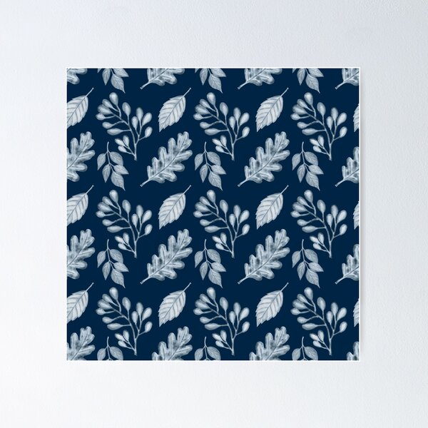 Item preview, Navy Blue Light Leaf Pattern | Moody Aesthetic Botanical Art designed and sold by ​Jyoti Digital Artist.