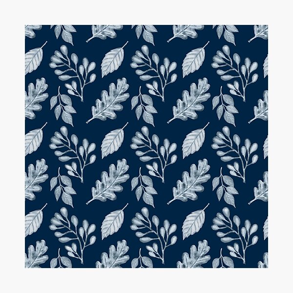 Item preview, Navy Blue Light Leaf Pattern | Moody Aesthetic Botanical Art designed and sold by ​Jyoti Digital Artist.