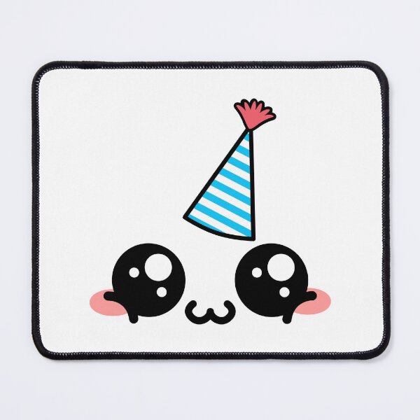 Item preview, Cute kawaii blushing happy owo face with birthday hat designed and sold by BlushyPrint.