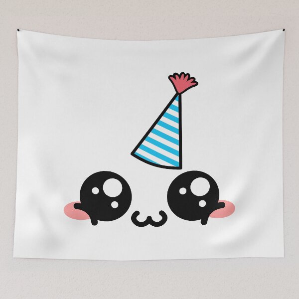 Item preview, Cute kawaii blushing happy owo face with birthday hat designed and sold by BlushyPrint.
