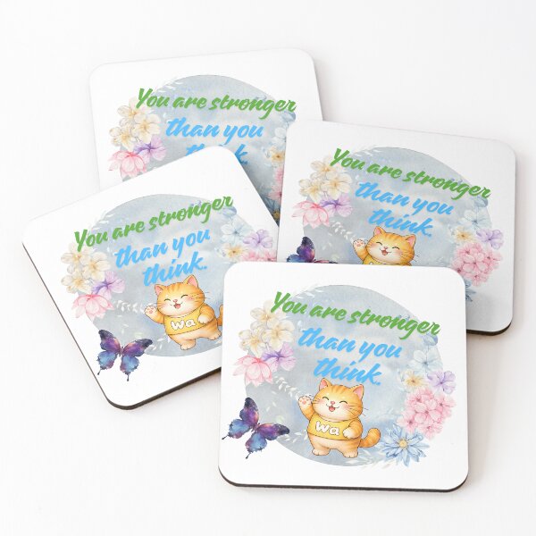 Item preview, You Are Stronger Than You Think – Kawaii Tabby Cat with Flowers designed and sold by Wawa5656.