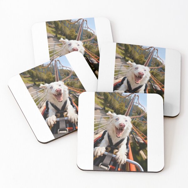Item preview, Pure Adrenaline: White Border Collie on a Coaster designed and sold by Snowysjourney.